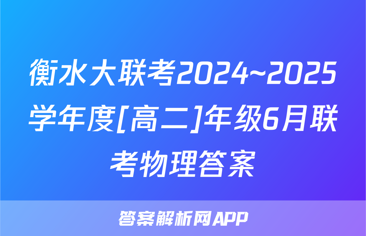 衡水大联考2024~2025学年度[高二]年级6月联考物理答案