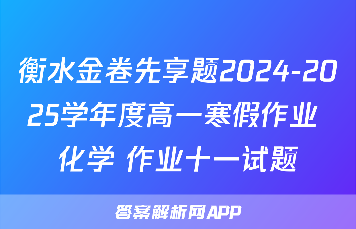衡水金卷先享题2024-2025学年度高一寒假作业 化学 作业十一试题
