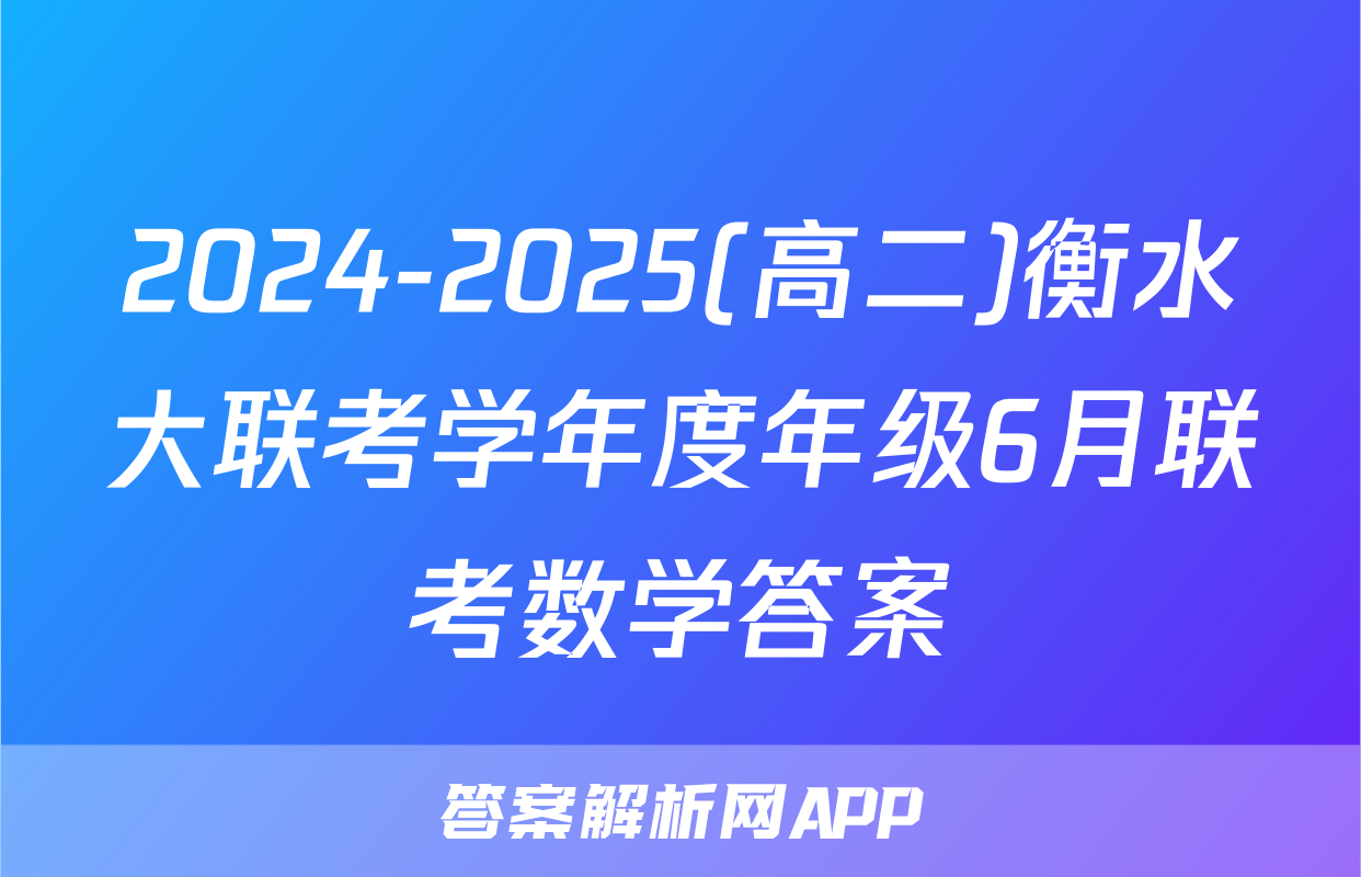 2024-2025(高二)衡水大联考学年度年级6月联考数学答案