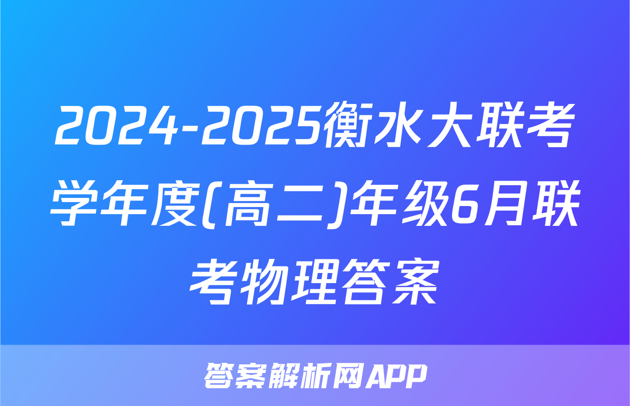 2024-2025衡水大联考学年度(高二)年级6月联考物理答案