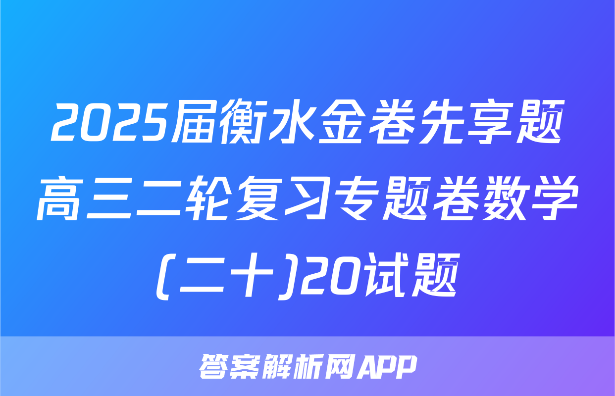 2025届衡水金卷先享题高三二轮复习专题卷数学(二十)20试题