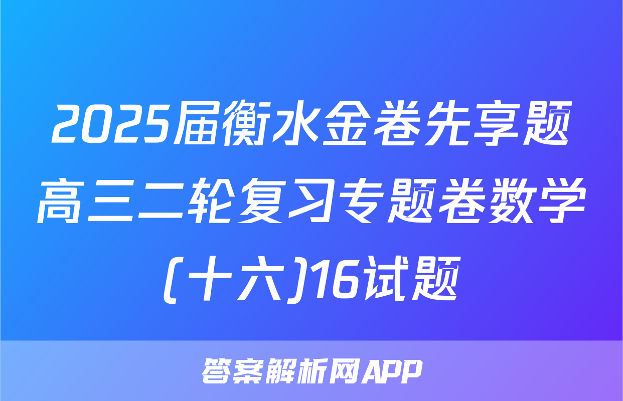 2025届衡水金卷先享题高三二轮复习专题卷数学(十六)16试题